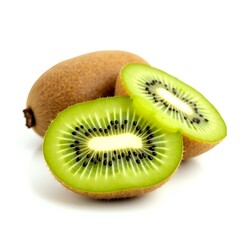 Fresh Green Kiwi Fruits with Sliced Pieces Isolated on White or Transparent Background