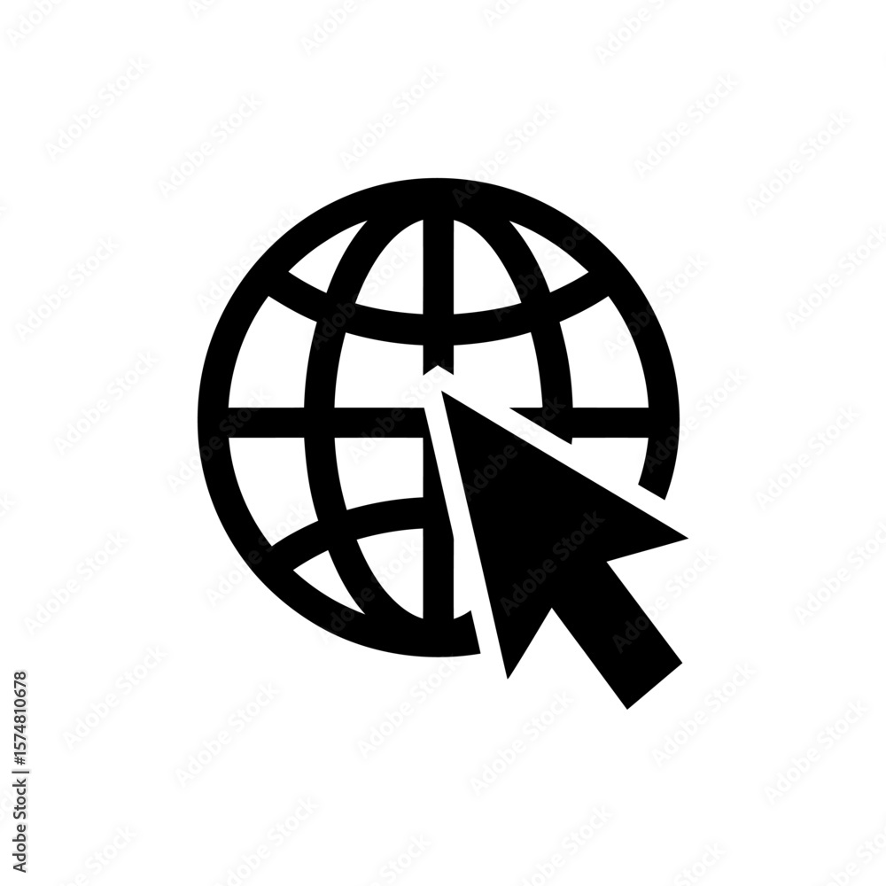 Poster internet connection icon with globe and cursor symbolizing worldwide web access and connectivity