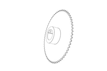 Wireframe Gear Technical Drawing. Simple Line Art Industrial Engineering Diagram. Monochrome Outline Illustration of Machine Part Component Design.