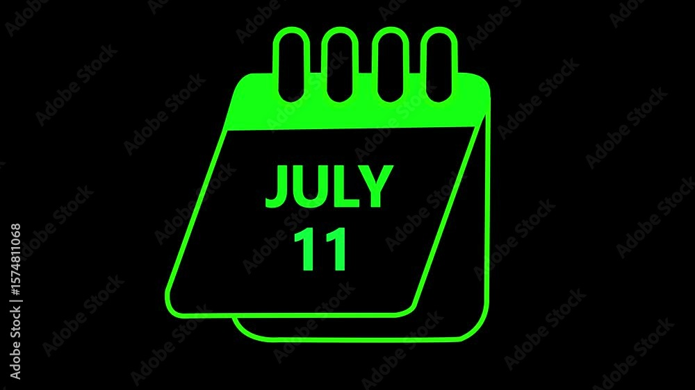 Poster 11 july month calendar with time symbol. simple calendar icon animation and date change calendar pen