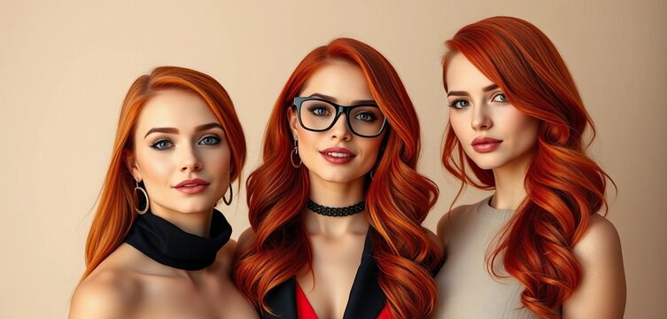 Stylish redheads pose against neutral backdrop,  background, fashion