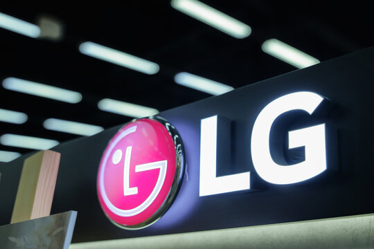 Almaty, Kazakhstan - July 04, 2025: Glowing ice logo LG