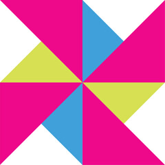 Windmill design created from pink, lime green and blue triangles