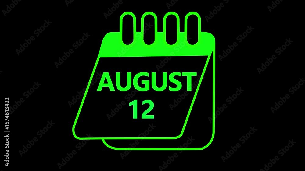 Poster 12 august month calendar icon with symbol. simple calendar icon animation and date change of time mo