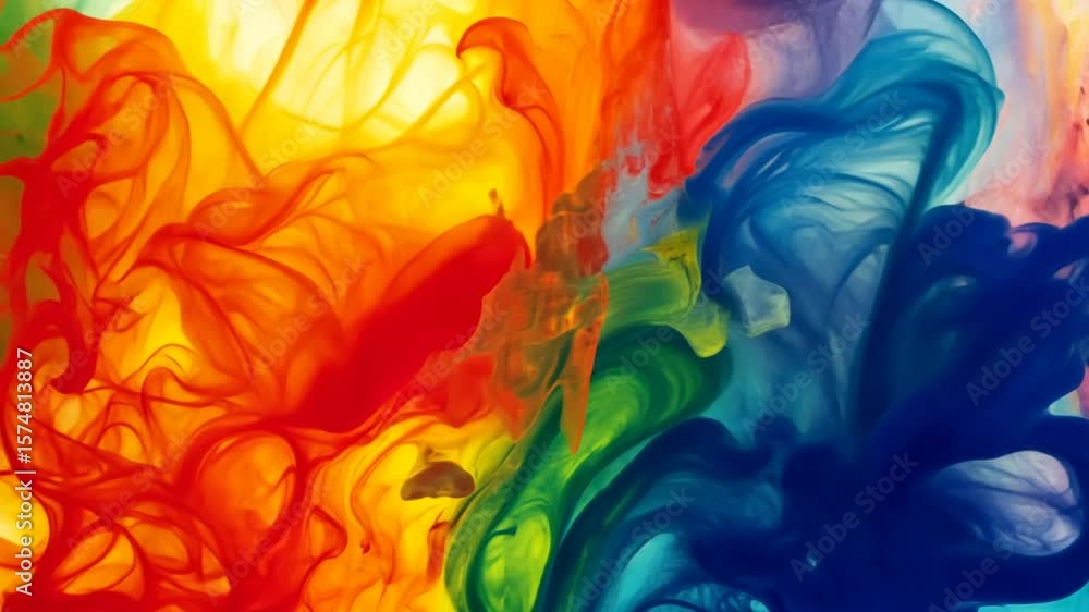 Poster abstract colorful splash art animation featuring vibrant ink in water simulation fluid motion