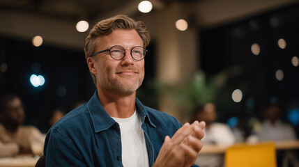 Audience Member Celebrating Speech in Conference Room