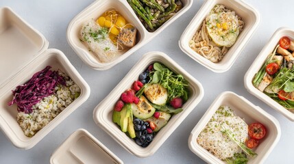 Healthy balanced meals in eco friendly containers promoting wellness and sustainability