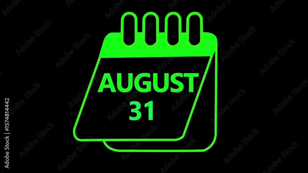 Poster 31 august month calendar icon with symbol. simple calendar icon animation and date change of time mo