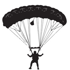 Skydiver silhouette with parachute, vector illustration on white background