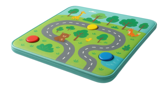 Interactive play mat with built-in sound features, designed for a playroom in a spacious house.