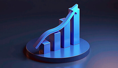 A 3D illustration featuring a bar graph and a rising arrow, indicating growth and improvement in statistics.