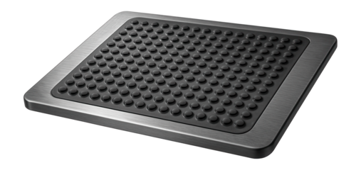 An industrial-style anti-slip mat with a metallic finish, perfect for a loft apartment?s edgy bathroom.