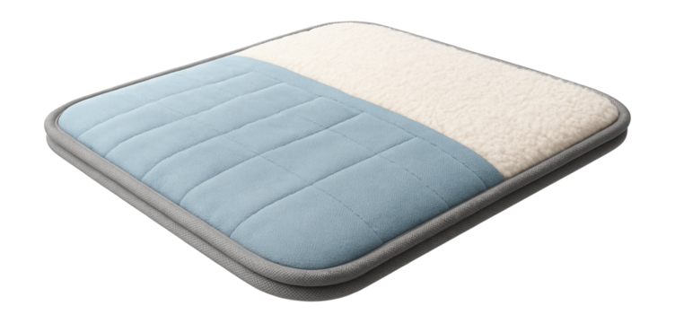 Pet bed mat with a reversible design offering both cool cotton and warm fleece sides for varied seasonal comfort.