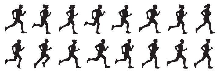 Fototapeta premium Dynamic Runners A Silhouette Panorama of People in Motion A Celebration of Fitness and Healthy Lifestyles