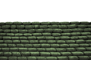 Bunker Sandbag wall isolated on white background. This has clipping path.