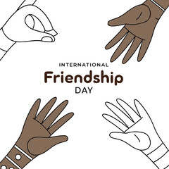International Friendship Day Design with Diverse Hands on Warm Beige Background
