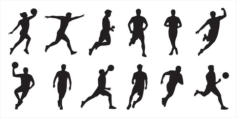 Dynamic Silhouettes of Athletes in Action Diverse Poses and Movements Sporting Activities and Energetic Designs Featuring Basketball Running and General Fitness