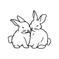 cute bunny couple outline vector
