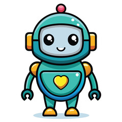 Obraz premium Cute teal robot with a happy face and a yellow heart