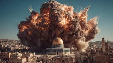 The devastating explosion engulfs the dome in a scene of destruction and chaos, raising questions about the event and the impact. A scene of destruction after the massive explosion.