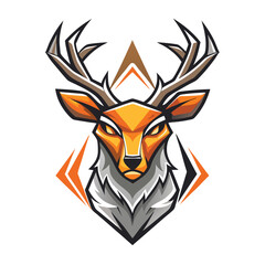 Stylized deer head features a geometric frame with sharp, contrasting lines