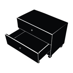 Two black empty open drawers seen from above, their simple silhouettes creating a clean, minimalistic look with sharp edges and deep shadows, evoking mystery and space.
