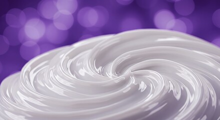 Creamy White Swirl with Purple Bokeh Background for Beauty or Food Advertising