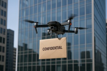 Obraz premium Confidential Document Delivery via High-Tech Surveillance Drone