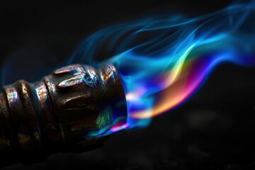 A metal object with a flame on it