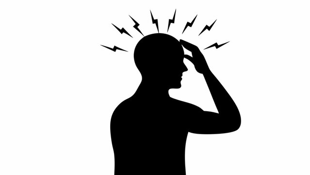 Silhouette of a person experiencing headache with lightning bolts around the head in black and white - Powered by Adobe