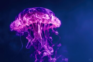 A purple jellyfish with purple smoke coming out of it