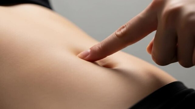 Close-up of a Finger Touching a Woman's Belly Button