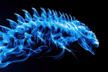 A blue monster with a long tongue and sharp teeth