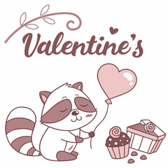 Charming SVG of a Sleepy Raccoon featuring with a balloon, styled in a Valentine theme with Valentine Blush hues