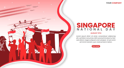 Singapore National Day design with citizen holding flags