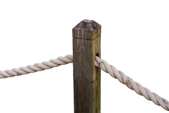 Wooden posts with rope fencing isolated
