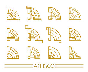 Art Deco golden isolated corners. Geometry line vintage design elements. EPS 10 design vector set.