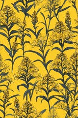 Goldenrod on yellow background cartoonish seamless pattern