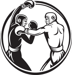 Dynamic circular boxing illustration showing a fast punch in action with energy lines for motion.