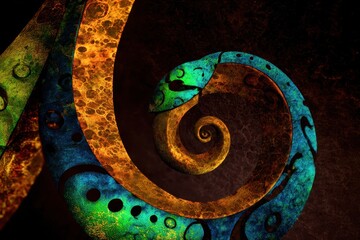 A spiral with a blue and orange swirl