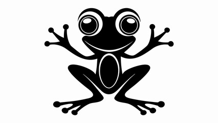 Illustration of a black frog with big eyes and outstretched arms on a white background design element