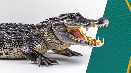 Fototapeta premium A fearsome alligator with its jaws wide open, displaying sharp teeth