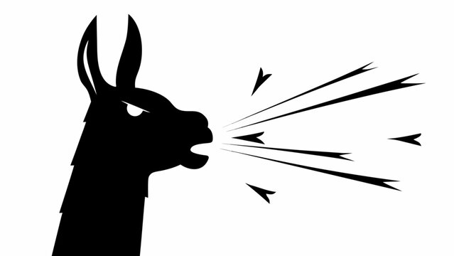 Silhouette of a llama spitting with an angry expression and sharp lines indicating the projectile action