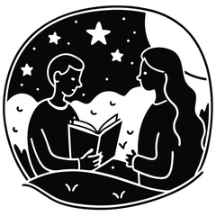 Vector illustration of a loving couple silhouette at night