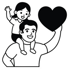 Fototapeta premium Father carrying daughter on his shoulders with heart shape