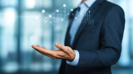 A businessman showcasing the concept of a network, representing growth and digital innovation