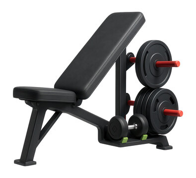 Incline bench with a built-in storage rack for weight plates and dumbbells in training areas