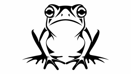 A stylized black and white illustration of a frog with a unique and artistic design element present