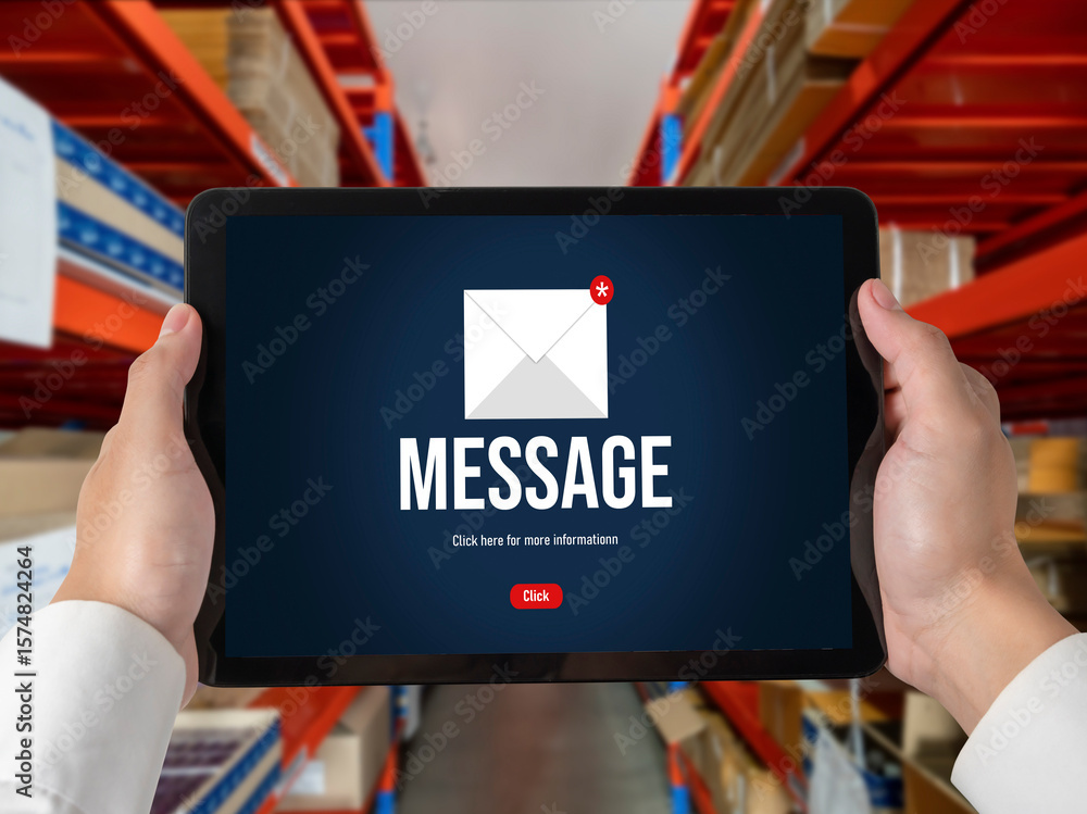 Poster email notification message showing on computer screen snugly. digital marketing message information 