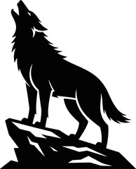  Howling Wolf Silhouette on Cliff – Minimalist Black Vector Illustration